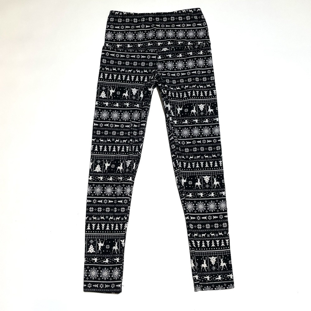 Shosho Leggings Women's Size Small Black White Christmas‎ Holiday Winter Theme